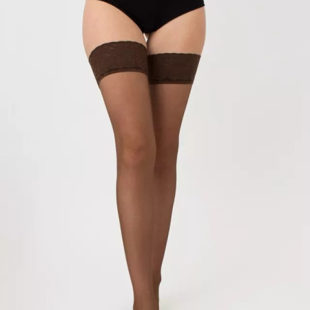 Halterlose Strümpfe Spitzenabschluß Silikon LYCRA schickes Braun 15den Gr.1/2M