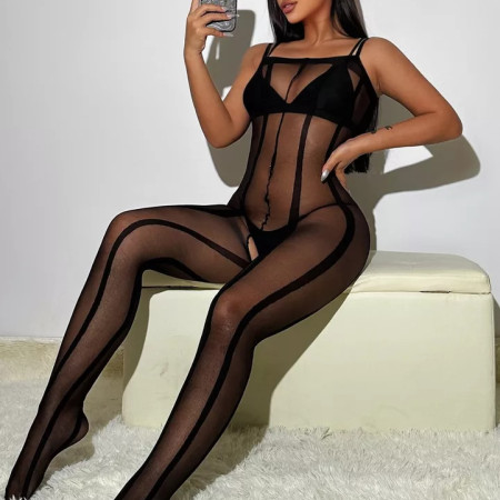 Ouvert Sexy Bodystocking Straps Catsuit Dessous Sexy Erotik Nylon gestreift 🦓