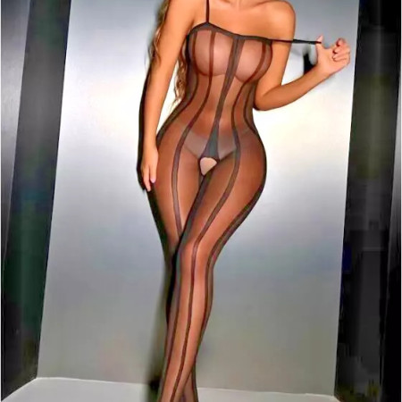 Ouvert Sexy Bodystocking Straps Catsuit Dessous Sexy Erotik Nylon gestreift 🦓