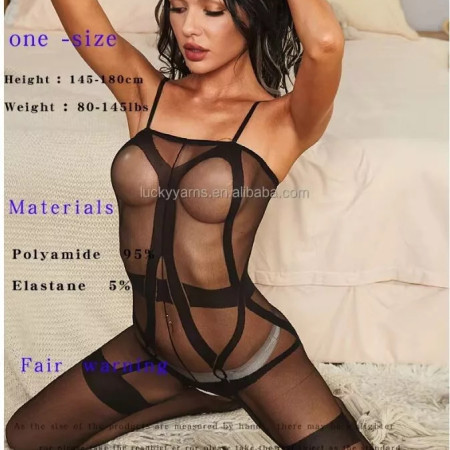 Sexy Bodystocking Straps Catsuit Dessous Sexy Erotik Schritt offen Nylon Ouvert