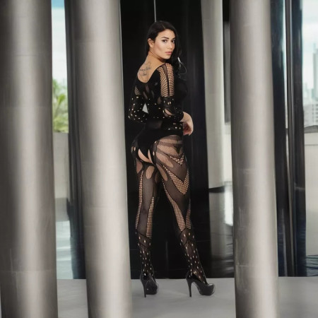 Sexy Bodystocking Catsuit Straps Sexy Erotik Schritt offen Nylon Ouvert Mesh