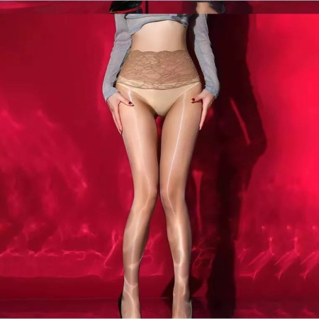 Nahtlose Strumpfhose mit breiter Spitze S/M Feinstrumpfhose Transparent Schoko